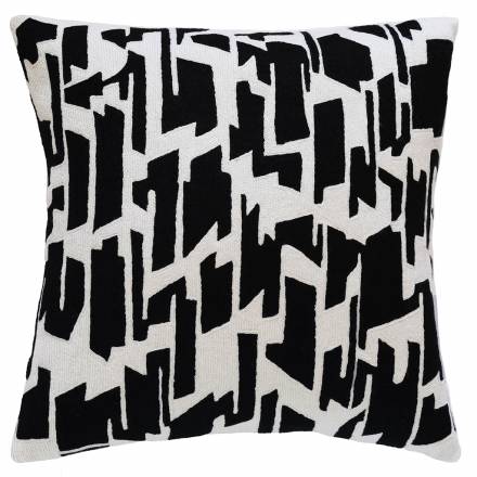 Judy Ross Textiles Hand-Embroidered Chain Stitch Tweed Throw Pillow cream/black